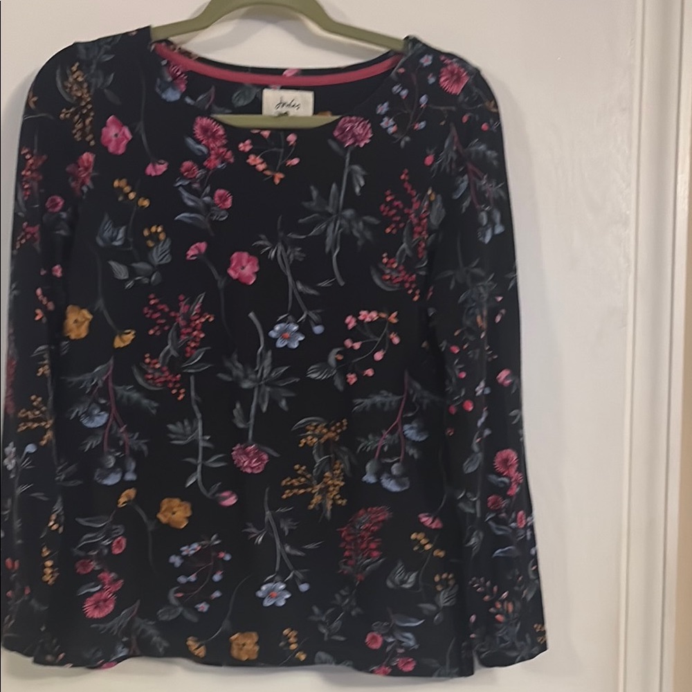 Joules Black and Pink Fitted Long Sleeve Blouse